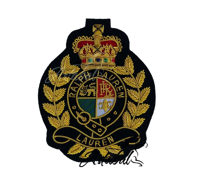 Vintage Hand Embroidered Bullion Wire Blazer Badge, Sew on, Pocket Size, Lauren Family Patch, Royal Blazer Patch