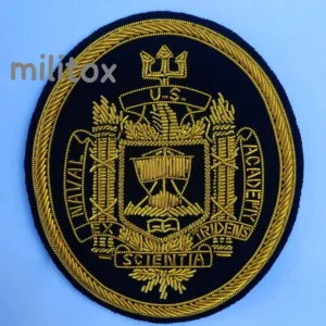 US NAVAL ACADEMY, Navy Seal Hand Embroidered Bullion Wire Badge, Pocket Size, Pins Attachment