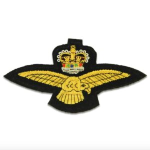 Royal Air Force (RAF) Eagle Blazer Badge – Queen’s Crown Handcrafted Bullion Wire Embroidered Insignia, Royal Blazer Patch , Sew on