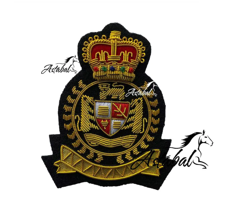 Vintage Style Blazer Badge Bullion Wire Hand Embroidered Royal Blazer Patch , Sew on, Pocket size