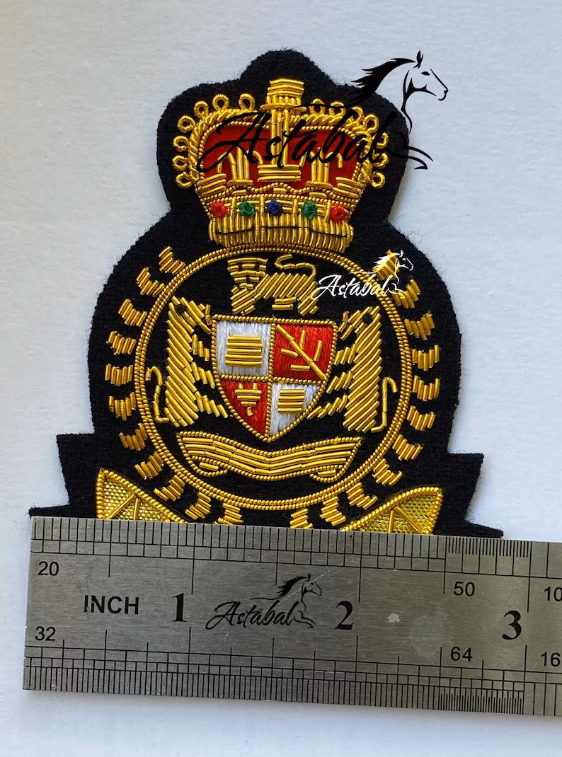 Vintage Style Blazer Badge Bullion Wire Hand Embroidered Royal Blazer Patch , Sew on, Pocket size - Image 2