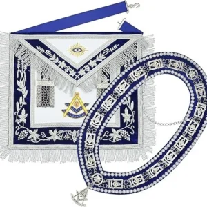 Masonic Past Master Hand Embroidered Lamskin Apron With Chain Collar And Jewel