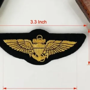 Pilot Wings Hand Embroidered Bullion Wire Blazer Badge, Sew on, Pocket Size, for coat jeans etc