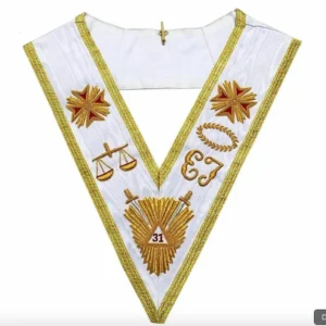 31th Degree Scottish Rite Collar White with gold border- Premium Quality, A Masterpiece of Masonic Heritage