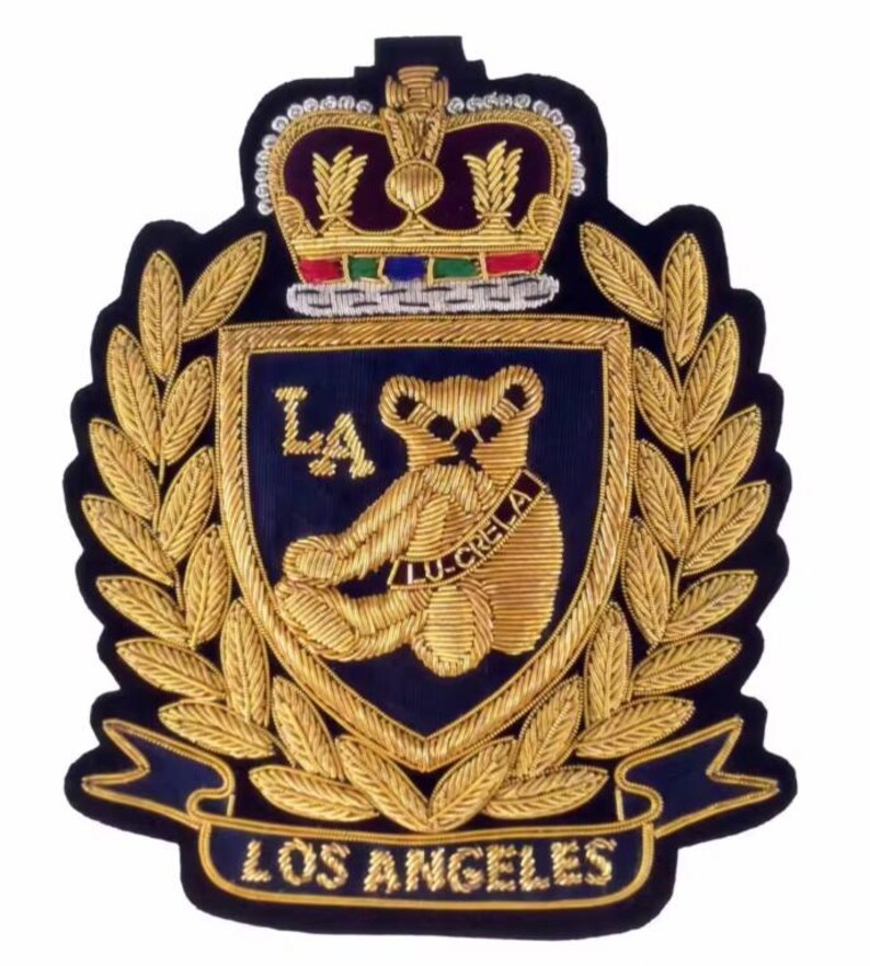 Los Angeles Vintage Hand Embroidered Bullion Wire Blazer Badge, Sew on, Pocket Size, for coat jeans etc