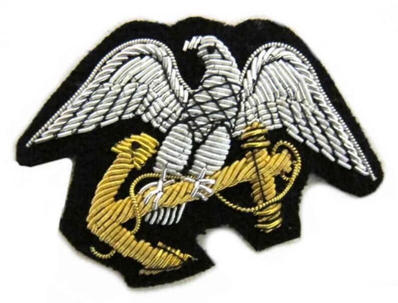 Vintage Navy Hand Embroidered Bullion Wire Blazer Badge, Sew on, Pocket Size,