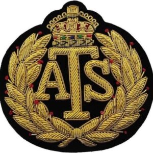 ATS Auxiliary Territorial Service Hand Embroidered Bullion Wire Blazer Badge , Sew on backing, Pocket Size, Vintage Fashion Patch