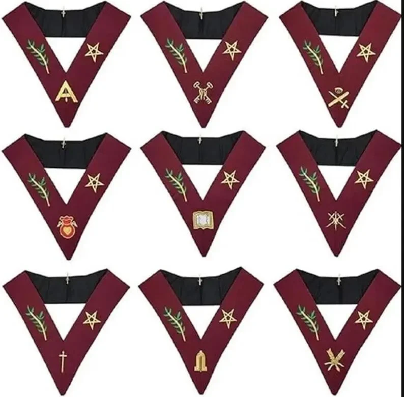 Masonic Blue Lodge 14th Degree Collars- Set of 9 collars Machine Embroidered