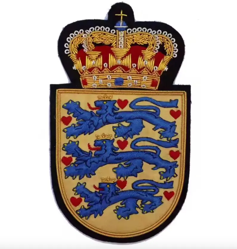 Denmark Coat of Arms Bullion Wire Hand Embroidered Badge , Sew On , pocket size