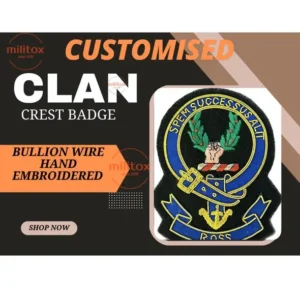 Scottish Clan Crest ,Personalized Clan Crest Badge - Handcrafted Bullion Wire Embroidery, Pocket Size, fast shipping