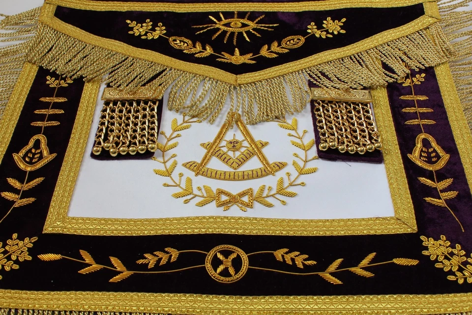 APRON MASONIC HAND EMBROIDERED GRAND LODGE PAST MASTER APRON PURPLE - Image 3