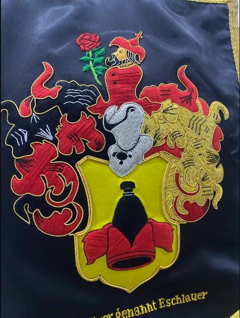 Custom Handcrafted Family Crest - Bullion Wire Embroidered Coat of Arms in Banner Style, Fully Customized Hand Embroidered, Free Shipping - Image 2