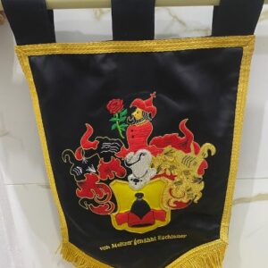 Custom Handcrafted Family Crest - Bullion Wire Embroidered Coat of Arms in Banner Style, Fully Customized Hand Embroidered, Free Shipping