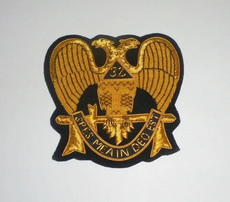 32 Degree Blazer Badge Bullion Wire Hand Embroidered Royal Blazer Patch , Sew on, Pocket size