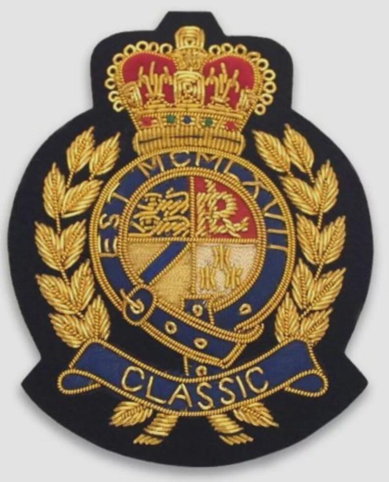 Vintage Blazer Badge Bullion Wire Hand Embroidered Royal Blazer Patch , Sew on, Pocket size, classic fashion Option Available Fast Shipping