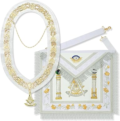 Masonic Master Grand Blue Lodge Collar and Apron Set Embroidered Freemason Regalia with Gold-Plated Square and Compass Design
