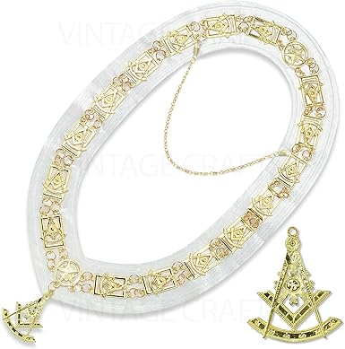 Masonic Master Grand Blue Lodge Collar and Apron Set Embroidered Freemason Regalia with Gold-Plated Square and Compass Design - Image 2