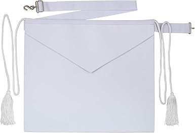 Entered Apprentice Candidate Regalia Apron with Tassels, Glove Pocket & Adjustable Waist Belt in White Lambskin Leather – 14"x16"