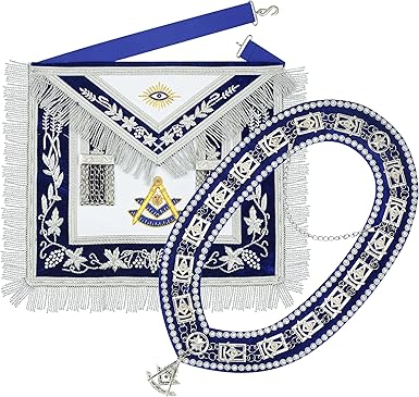 Masonic Past Master Apron – Pure Lambskin Hand-Embroidered with Bullion Thread, Beaded Chain Collar & Free Jewel