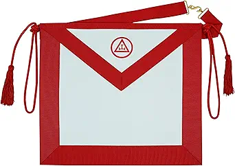 Masonic Royal Arch Red Embroidered Apron with Tassels, Faux Leather, Grosgrain Ribbon Border, Red Decorative Cord – Freemason Regalia