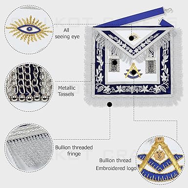 Masonic Past Master Apron – Pure Lambskin Hand-Embroidered with Bullion Thread, Beaded Chain Collar & Free Jewel - Image 2