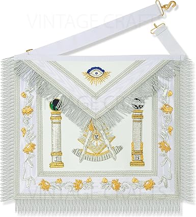 Masonic Master Grand Blue Lodge Collar and Apron Set Embroidered Freemason Regalia with Gold-Plated Square and Compass Design - Image 5