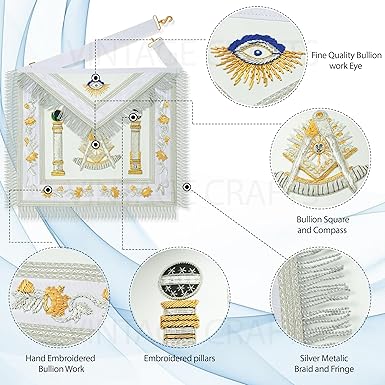 Masonic Master Grand Blue Lodge Collar and Apron Set Embroidered Freemason Regalia with Gold-Plated Square and Compass Design - Image 3